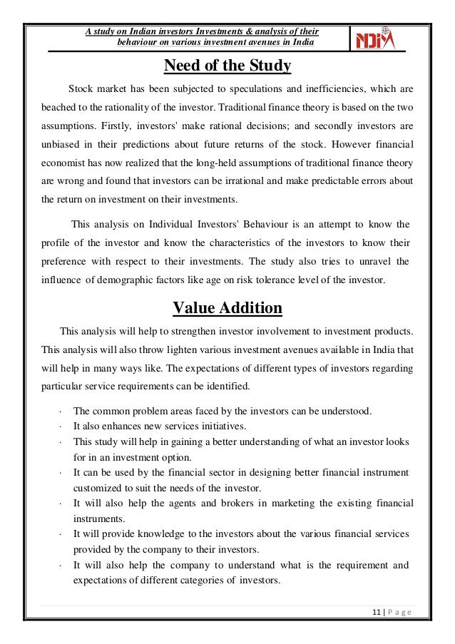 A Study On Indian Investors Investments Analysis Of Their Behaviour