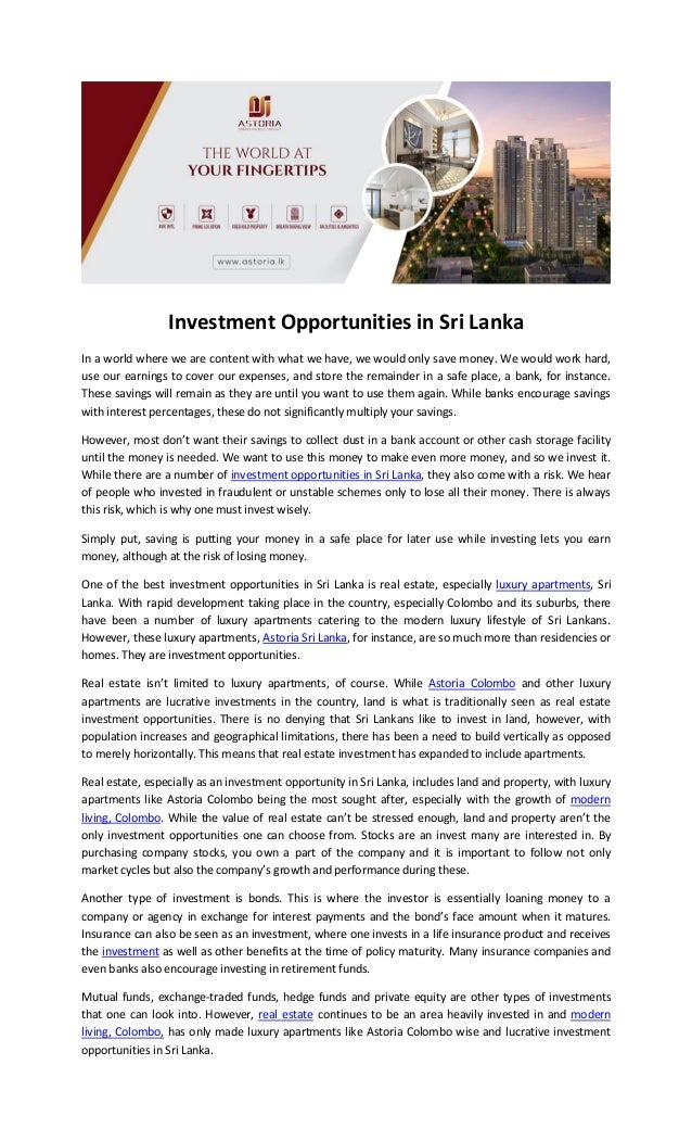 Investment opportunities in sri lanka