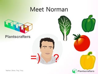 Meet Norman



Plantscrafters




                             =)    ?
Nathan, Olivia, Ting, Tony
 