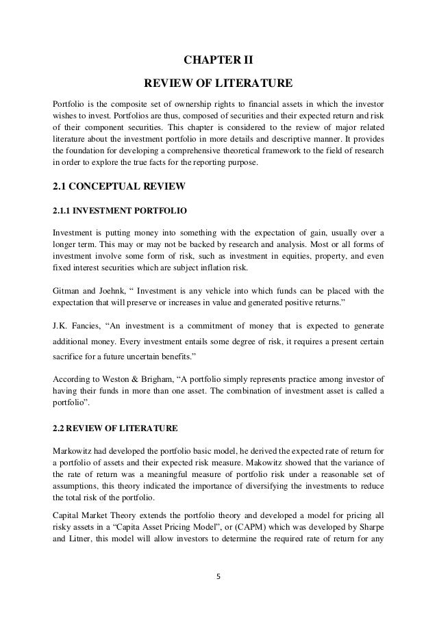 Portfolio management services literature review