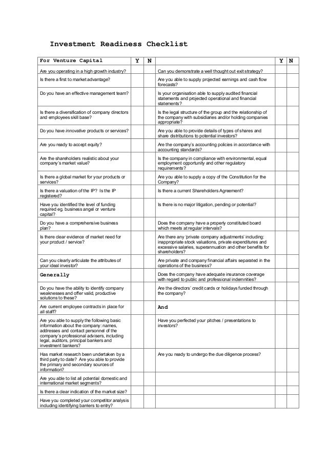 Investment ready checklist