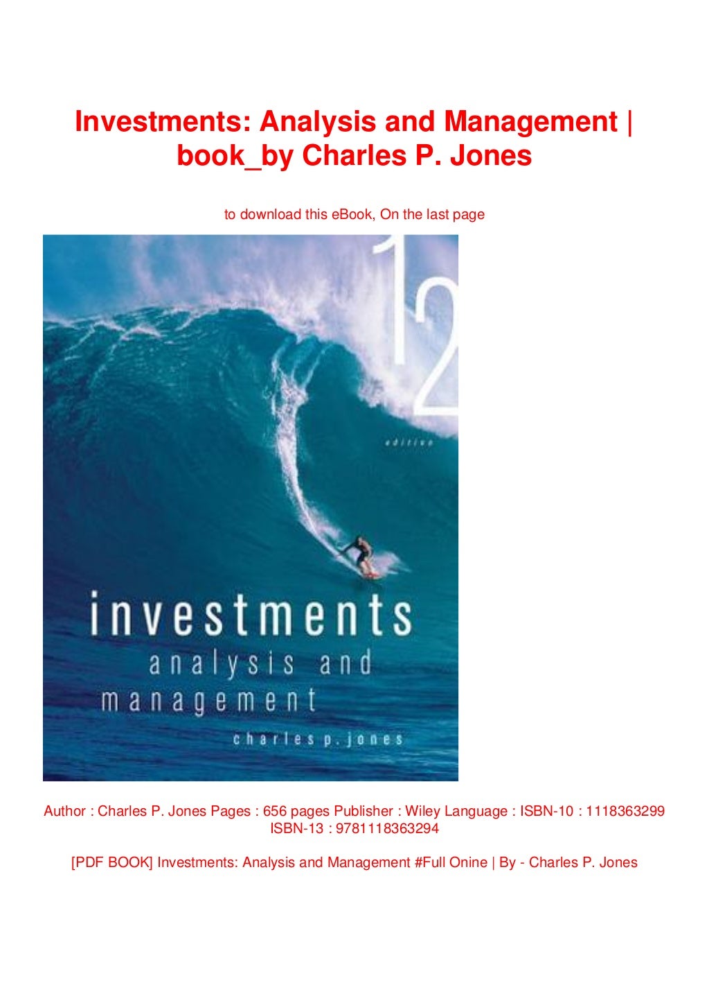 Investments Analysis and Management book_by Charles P. Jones