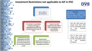 Investment Restrictions not applicable to AIF in IFSC
AIF in IFSC is
permitted to
Co-invest in a portfolio
company through...