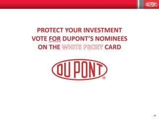 44
PROTECT YOUR INVESTMENT
VOTE FOR DUPONT’S NOMINEES
ON THE CARD
 