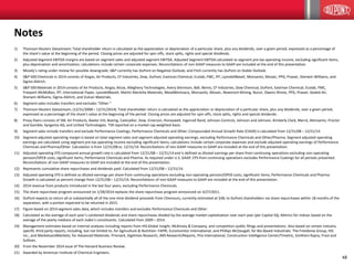 48
1) Thomson Reuters Datastream; Total shareholder return is calculated as the appreciation or depreciation of a particular share, plus any dividends, over a given period, expressed as a percentage of
the share’s value at the beginning of the period. Closing prices are adjusted for spin-offs, stock splits, rights and special dividends.
2) Adjusted Segment EBITDA margins are based on segment sales and adjusted segment EBITDA. Adjusted Segment EBITDA calculated as segment pre-tax operating income, excluding significant items,
plus depreciation and amortization; calculations include certain corporate expenses. Reconciliations of non-GAAP measures to GAAP are included at the end of this presentation.
3) Moody’s rating under review for possible downgrade; S&P currently has DuPont on Negative Outlook; and Fitch currently has DuPont on Stable Outlook.
4) S&P 500 Chemicals in 2014 consists of Airgas, Air Products, CF Industries, Dow, DuPont, Eastman Chemical, Ecolab, FMC, IFF, LyondellBasell, Monsanto, Mosaic, PPG, Praxair, Sherwin-Williams, and
Sigma-Aldrich.
5) S&P 500 Materials in 2014 consists of Air Products, Airgas, Alcoa, Allegheny Technologies, Avery Dennison, Ball, Bemis, CF Industries, Dow Chemical, DuPont, Eastman Chemical, Ecolab, FMC,
Freeport-McMoRan, IFF, International Paper, LyondellBasell, Martin Marietta Materials, MeadWestvaco, Monsanto, Mosaic, Newmont Mining, Nucor, Owens Illinois, PPG, Praxair, Sealed Air,
Sherwin-Williams, Sigma-Aldrich, and Vulcan Materials.
6) Segment sales includes transfers and excludes “Other.”
7) Thomson Reuters Datastream, (12/31/2008 – 12/31/2014). Total shareholder return is calculated as the appreciation or depreciation of a particular share, plus any dividends, over a given period,
expressed as a percentage of the share’s value at the beginning of the period. Closing prices are adjusted for spin-offs, stock splits, rights and special dividends.
8) Proxy Peers consists of 3M, Air Products, Baxter Intl, Boeing, Caterpillar, Dow, Emerson, Honeywell, Ingersoll Rand, Johnson Controls, Johnson and Johnson, Kimberly Clark, Merck, Monsanto, Procter
and Gamble, Syngenta AG, and United Technologies. TSR reported on a market cap weighted basis.
9) Segment sales include transfers and exclude Performance Coatings, Performance Chemicals and Other; Compounded Annual Growth Rate (CAGR) is calculated from 12/31/08 – 12/31/14.
10) Segment adjusted operating margin is based on total segment sales and segment adjusted operating earnings, excluding Performance Chemicals and Other/Pharma. Segment adjusted operating
earnings are calculated using segment pre-tax operating income excluding significant items; calculations include certain corporate expenses and exclude adjusted operating earnings of Performance
Chemicals and Pharma/Other. Calculation is from 12/31/08 vs. 12/31/14. Reconciliations of non-GAAP measures to GAAP are included at the end of this presentation.
11) Adjusted operating EPS compound annual growth rate is calculated from 12/31/08 – 12/31/14 and is defined as diluted earnings per share from continuing operations excluding non-operating
pension/OPEB costs, significant items, Performance Chemicals and Pharma. As required under U.S. GAAP, EPS from continuing operations excludes Performance Coatings for all periods presented.
Reconciliations of non-GAAP measures to GAAP are included at the end of this presentation.
12) Represents cumulative share repurchases and dividends paid. Calculated from 12/31/08 – 12/31/14.
13) Adjusted operating EPS is defined as diluted earnings per share from continuing operations excluding non-operating pension/OPEB costs, significant items, Performance Chemicals and Pharma.
Growth is calculated as percent change from 12/31/08 – 12/31/14. Reconciliations of non-GAAP measures to GAAP are included at the end of this presentation.
14) 2014 revenue from products introduced in the last four years, excluding Performance Chemicals.
15) The share repurchase program announced on 1/28/2014 replaces the share repurchase program announced on 4/27/2011.
16) DuPont expects to return all or substantially all of the one-time dividend proceeds from Chemours, currently estimated at $4B, to DuPont shareholders via share repurchases within 18 months of the
separation, with a portion expected to be returned in 2015.
17) Figure based on 2014 segment sales data, which includes transfers and excludes Performance Chemicals and Other.
18) Calculated as the average of each year’s combined dividends and share repurchases divided by the average market capitalization over each year (per Capital IQ); Metrics for indices based on the
average of the yearly medians of each index’s constituents. Calculated from 2009 – 2014.
19) Management estimates based on internal analyses including reports from IHS Global Insight, McKinsey & Company, and competitors public filings and presentations. Also based on certain industry
specific third party reports, including, but not limited to, for Agriculture & Nutrition: FAPRI, Euromonitor International, and Phillips McDougall; for Bio-Based Industrials: The Freedonia Group, HIS
Inc., and MarketsandMarkets; for Advanced Materials: Prismark, Digitimes Research, JMS Research/Reports, Pira International, Construction Intelligence Center/Timetric, Smithers Rapra, Frost and
Sullivan.
20) From the November 2014 issue of The Harvard Business Review.
21) Awarded by American Institute of Chemical Engineers.
Notes
 