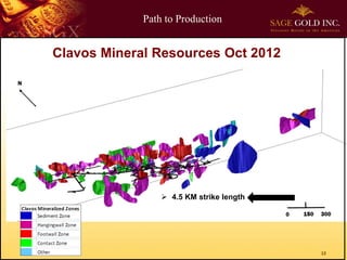 Path to Production


Clavos Mineral Resources Oct 2012




                  4.5 KM strike length




                                          12
 