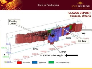 Path to Production

                                                                 CLAVOS DEPOSIT
                                                                  Timmins, Ontario
Existing
Clavos



                                                                          OPEN

                                                             OPEN
                                                                        960 Zone



                        OPEN
                                                       OPEN
                                 4.5 KM strike length

           Ultramafic          Sediment        Talc Chlorite Schist

                                                                               13
 