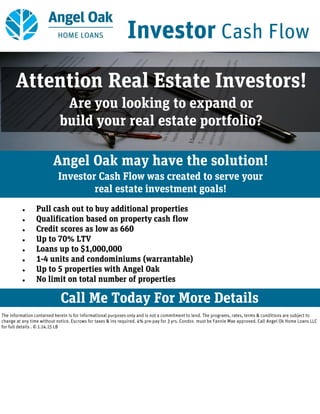 •
•
•
•
•
•
•
•
Angel Oak Home Loans LLC NMLS# 685842, Licensed in AL#21485, CO, FL, GA # 32379, NC#L-153288, ND, SC, TX, TN, WI
Licensed by the Department of Business Oversight under the California Residential Mortgage Lending Act
Ricardo Cobos
Licensed Mortgage Advisor
NMLS# 120651
Licensed in North Carolina
Cell: 919.526.0183, Efax: 919.882.8390
ricardo.cobos@angeloakhomeloans.com
280 Pinehurst Ave. | Suite E | Southern Pines | NC | 28387
Apply Online: ricardocobos.angeloakhomeloans.com
 