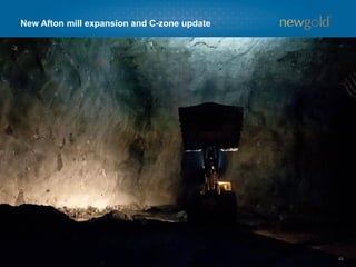 Engineering, Construction Management
and Equipment Purchase
$8 million
Building and Site Works $7 million
Owner’s Costs $1 million
Contingency $4 million
Total $20 million
New Afton mill expansion capital estimate
45
• Expansion project ~70% complete
• $20 million of capital spent in 2014
• The table below highlights planned 2015 expenditures:
Potential to deliver project below initial $45 million budget
 