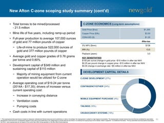 New Afton C-zone opportunities and ongoing analysis
53
• Additional exploration drilling to expand and
increase resources
− Assess potential of increasing tonnes
mined from current 21.5 million tonnes
• Further test work to optimize flowsheet
ONGOING EVALUATIONOPPORTUNITIES
• Test work to confirm stabilization of tailings
within the existing facility through a
dewatering and consolidation program
• Ongoing monitoring, modelling and analysis
for mining subsidence impacts
• Optimize underground mine designs and
development schedule
• Baseline data collection to support
permitting
 