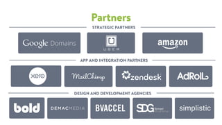 Partners
APP AND INTEGRATION PARTNERS
DESIGN AND DEVELOPMENT AGENCIES
STRATEGIC PARTNERS
 