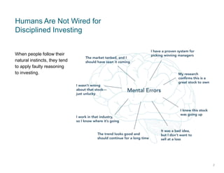 Humans Are Not Wired for
Disciplined Investing

When people follow their
natural instincts, they tend
to apply faulty reasoning
to investing.

2

 