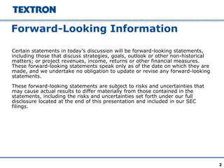 Project Look Back Look Forward Project Statement Example Textron Investor Meetings | PPTX
