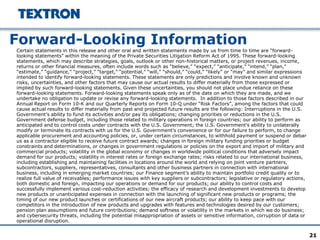 Forward Looking Information Examples Textron Investor Meetings | PPTX