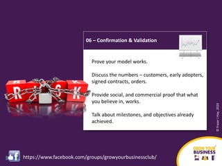 06 – Confirmation & Validation
©FraserJHay,2020
Prove your model works.
Discuss the numbers – customers, early adopters,
s...