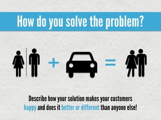 How do you solve the problem?

            +                           =
   Describe how your solution makes your customers
 happy and does it better or different than anyone else!
 