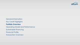 General Information
Key Credit Highlights
Portfolio Overview
Operating Model and Performance
Sustainable Financing
Financial Profile
Transaction Overview
 