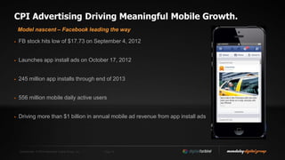 Confidential. © 2014 Mandalay Digital Group, Inc. Page 10
CPI Advertising Driving Meaningful Mobile Growth.
 FB stock hits low of $17.73 on September 4, 2012
 Launches app install ads on October 17, 2012
 350 million app installs through end of Q1 2014
 609 million mobile daily active users (43% y-o-y increase)
 Driving more than $1 billion in annual mobile ad revenue from app install ads;
mobile ad revenue growing 80% y-o-y
Model nascent – Facebook leading the way
Sources: Bloomberg, Yahoo Finance, Fool.com
 