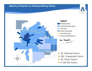 26 Patented Claims
202 Unpatented Claims
29 Placer Claims
9 Mill Site Claims
29
Majority of Deposit on Patented Mining Claims
 