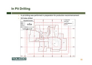 In Pit Drilling

       In pit drilling was performed in preparation for production recommencement
       54 holes drilled




                                                                                     11
 