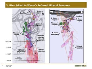 9 NYSE: GSS
TSX: GSC
3.1Moz Added to Wassa’s Inferred Mineral Resource
W
B Shoot
stopes
F Shoot
stopes
Decline
F Shoot
Projection
B Shoot
Projection
Planned
stopes
E
19500N
19300N
19100N
18900N
B Shoot
stopes
F Shoot
stopesDecline
F Shoot
Projection
B Shoot
Projection
200m
N
Planned
stopes
Updated
Inferred
Mineral
Resource
 