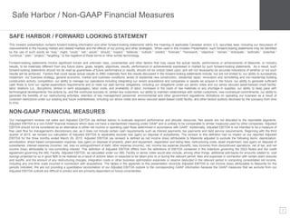 2
Safe Harbor / Non-GAAP Financial Measures
SAFE HARBOR / FORWARD LOOKING STATEMENT
This investor presentation contains forward-looking information and other forward-looking statements within the meaning of applicable Canadian and/or U.S. securities laws, including our discussion of
improvements in the housing market and related markets and the effects of our pricing and other strategies. When used in this Investor Presentation, such forward-looking statements may be identified
by the use of such words as “may,” might, “could,” “will,” would,” “should,” “expect,” “believes,” “outlook,” “predict,” “forecast,” “framework,” “objective,” “remain,” “anticipate,” “estimate,” “potential,”
“continue,” “plan,” “project,” “targeting,” or the negative of these terms or other similar terminology.
Forward-looking statements involve significant known and unknown risks, uncertainties and other factors that may cause the actual results, performance or achievements of Masonite, or industry
results, to be materially different from any future plans, goals, targets, objectives, results, performance or achievements expressed or implied by such forward-looking statements. As a result, such
forward-looking statements should not be read as guarantees of future performance or results, should not be unduly relied upon, and will not necessarily be accurate indications of whether or not such
results will be achieved. Factors that could cause actual results to differ materially from the results discussed in the forward-looking statements include, but are not limited to, our ability to successfully
implement our business strategy; general economic, market and business conditions; levels of residential new construction, residential repair, renovation and remodeling and non-residential building
construction activity; competition; our ability to manage our operations including integrating our recent acquisitions and companies or assets we acquire in the future; our ability to generate sufficient
cash flows to fund our capital expenditure requirements and to meet our debt service obligations, including our obligations under our senior notes and our senior secured asset-backed credit facility;
labor relations (i.e., disruptions, strikes or work stoppages), labor costs, and availability of labor; increases in the costs of raw materials or any shortage in supplies; our ability to keep pace with
technological developments; the actions by, and the continued success of, certain key customers; our ability to maintain relationships with certain customers; new contractual commitments; our ability to
generate the benefits of our restructuring activities; retention of key management personnel; environmental and other government regulations; limitations on operating our business as a result of
covenant restrictions under our existing and future indebtedness, including our senior notes and senior secured asset-based credit facility; and other factors publicly disclosed by the company from time
to time.
NON-GAAP FINANCIAL MEASURES
Our management reviews net sales and Adjusted EBITDA (as defined below) to evaluate segment performance and allocate resources. Net assets are not allocated to the reportable segments.
Adjusted EBITDA is a non-GAAP financial measure which does not have a standardized meaning under GAAP and is unlikely to be comparable to similar measures used by other companies. Adjusted
EBITDA should not be considered as an alternative to either net income or operating cash flows determined in accordance with GAAP. Additionally, Adjusted EBITDA is not intended to be a measure of
free cash flow for management's discretionary use, as it does not include certain cash requirements such as interest payments, tax payments and debt service requirements. Beginning with the third
quarter of 2015, we revised our calculation of Adjusted EBITDA to separately exclude loss (gain) on disposal of subsidiaries. The revision to this definition had no impact on our reported Adjusted
EBITDA for the three months ended March 29, 2015. Adjusted EBITDA (as revised) is defined as net income (loss) attributable to Masonite adjusted to exclude the following items: depreciation;
amortization; share based compensation expense; loss (gain) on disposal of property, plant and equipment; registration and listing fees; restructuring costs; asset impairment; loss (gain) on disposal of
subsidiaries; interest expense (income), net; loss on extinguishment of debt; other expense (income), net; income tax expense (benefit); loss (income) from discontinued operations, net of tax; and net
income (loss) attributable to non-controlling interest. This definition of Adjusted EBITDA differs from the definitions of EBITDA contained in the indenture governing the 2023 Notes and the credit
agreement governing the ABL Facility. Adjusted EBITDA, as calculated under our ABL Facility or senior notes would also include, among other things, additional add-backs for amounts related to: cost
savings projected by us in good faith to be realized as a result of actions taken or expected to be taken prior to or during the relevant period; fees and expenses in connection with certain plant closures
and layoffs; and the amount of any restructuring charges, integration costs or other business optimization expenses or reserve deducted in the relevant period in computing consolidated net income,
including any one-time costs incurred in connection with acquisitions. The tables in the appendix to this presentation reconcile Adjusted EBITDA to net income (loss) attributable to Masonite for the
periods indicated. We are not providing a quantitative reconciliation of our Adjusted EBITDA outlook to the corresponding GAAP information because the GAAP measures that we exclude from our
Adjusted EBITDA outlook are difficult to predict and are primarily dependent on future uncertainties.
 