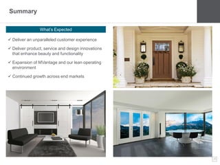 25
Summary
What’s Expected
 Deliver an unparalleled customer experience
 Deliver product, service and design innovations
that enhance beauty and functionality
 Expansion of MVantage and our lean operating
environment
 Continued growth across end markets
 