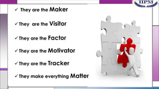  They are the Maker
 They are the Visitor
 They are the Factor

 They are the Motivator
 They are the Tracker
 They make everything Matter

 
