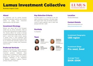 Contact Details
team@lumusinvestment.com
www.lumusinvestment.com
Key Selection Criteria
Founders based in or connected to ...