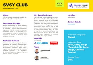 Contact Details
www.svsy.club
Key Selection Criteria
Year-Over-Year Growth Rate Last 3 Month
Revenue, monthly Growth Rate ...