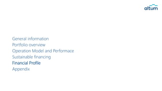General information
Portfolio overview
Operation Model and Performace
Sustainable financing
Financial Profile
Appendix
 