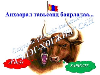 Анхаарал тавьсанд баярлалаа...
ХАРИУЛТ
АСУУЛТ
 