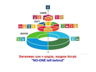 Хөгжлөөс хэн ч үлдэх, хоцрох ёсгүй.
"NO-ONE left behind"
 