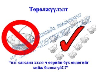 “нэг сагсанд хэзээ ч өөрийн бүх өндөгийг
хийж болохгүй!!!”
Төрөлжүүлэлт
 