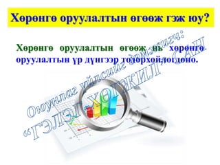 Хөрөнгө оруулалтын өгөөж гэж юу?
Хөрөнгө оруулалтын өгөөж нь хөрөнгө
оруулалтын үр дүнгээр тодорхойлогдоно.
 