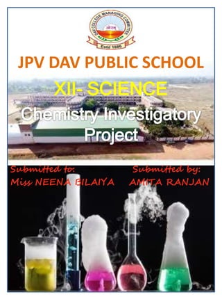JPV DAV PUBLIC SCHOOL
XII- SCIENCE
Submitted to: Submitted by:
Miss NEENA BILAIYA AMITA RANJAN
 