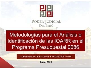 Metodologías para el Análisis e
Identificación de las IOARR en el
Programa Presupuestal 0086
Junio, 2020
SUBGERENCIA DE ESTUDIOS Y PROYECTOS - OPMI
 