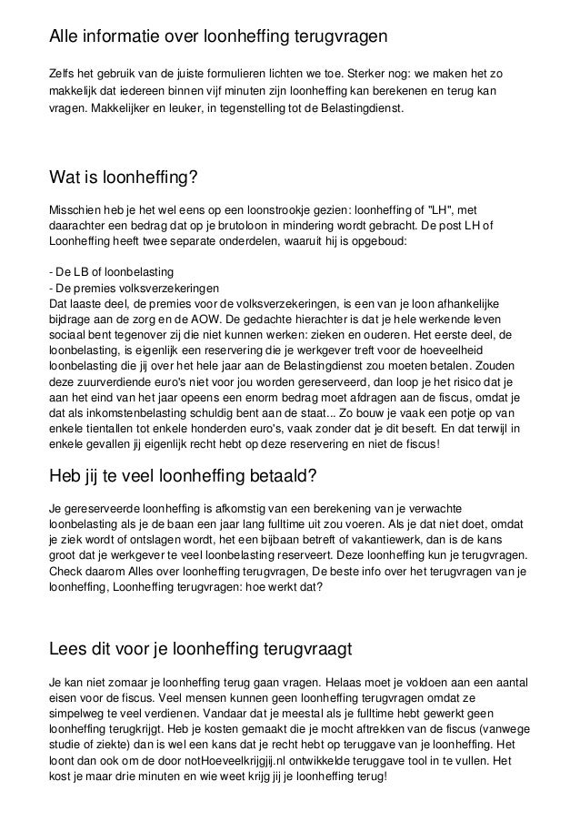 Alle informatie over loonheffing terugvragen