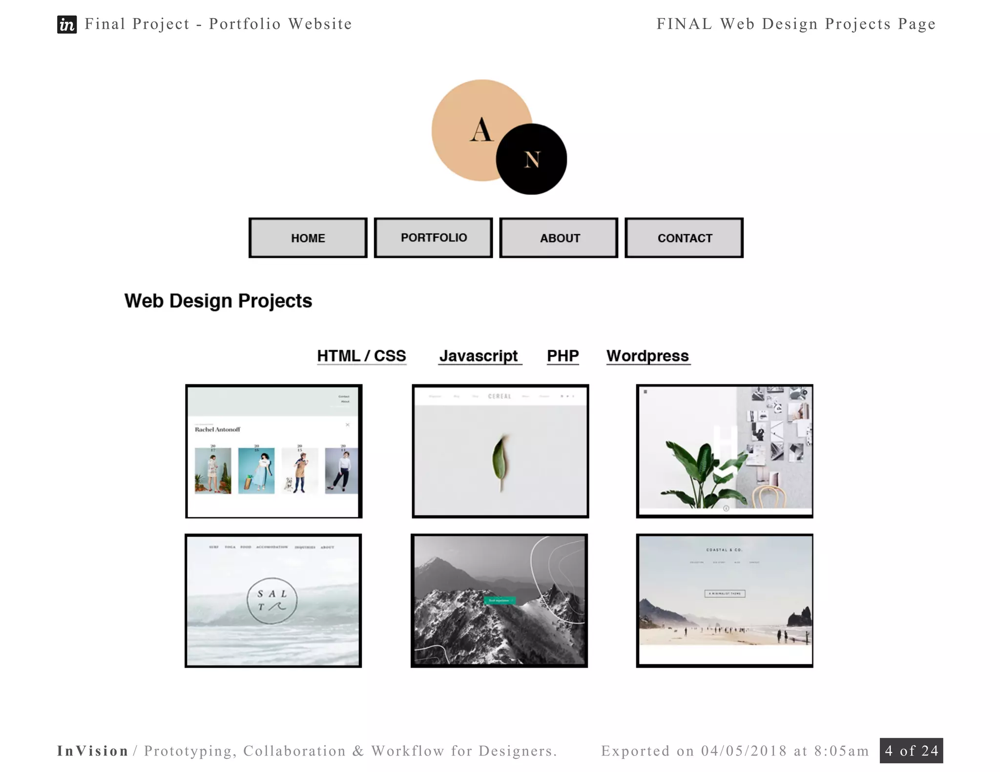 InVision / Prototyping, Collaboration & Workflow for Designers. Exported on 04/05/2018 at 8:05am 4 of 24
Final Project - Portfolio Website FINAL Web Design Projects Page