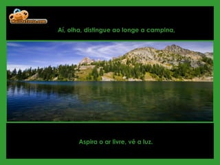 Aí, olha, distingue ao longe a campina,  Aspira o ar livre, vê a luz. 