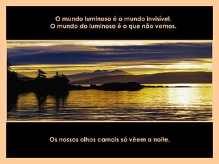 Os nossos olhos carnais só vêem a noite.
O mundo luminoso é o mundo invisível.
O mundo do luminoso é o que não vemos.
 
