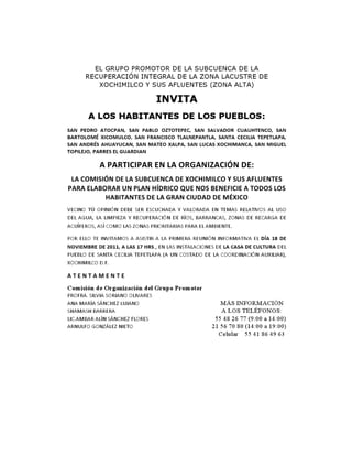 Invitacion pueblos de la montaña en Xochimilco