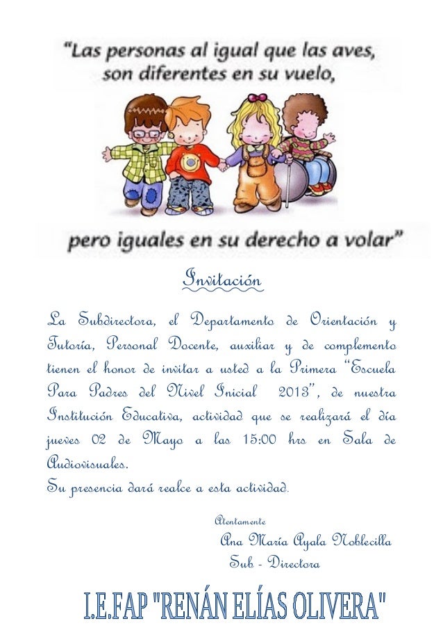 Invitacion primera escuela de padres