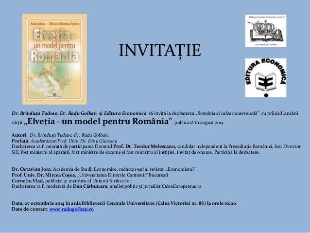 Invitatie Elvetia Un Model Pentru Romaniaț