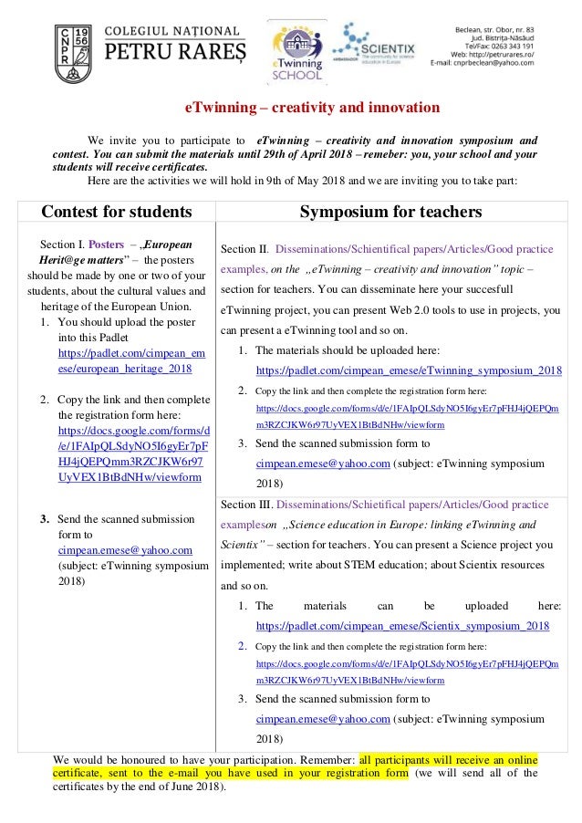 Invitation For E Twinning Creativity And Innovation