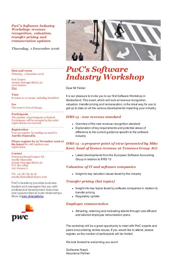 invitation pw c s software industry workshop 2016