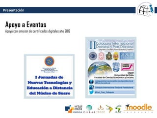 Presentación
Apoyo a Eventos
Apoyo con emisión de certificados digitales año 2012
 