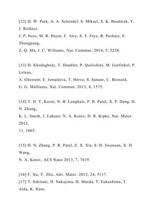 [12] D. W. Park, A. A. Schendel, S. Mikael, S. K. Brodnick, T.
J. Richner,
J. P. Ness, M. R. Hayat, F. Atry, S. T. Frye, R. Pashaie, S.
Thongpang,
Z. Q. Ma, J. C. Williams, Nat. Commun. 2014, 5, 5258.
[13] D. Khodagholy, T. Doublet, P. Quilichini, M. Gurfinkel, P.
Leleux,
A. Ghestem, E. Ismailova, T. Herve, S. Sanaur, C. Bernard,
G. G. Malliaras, Nat. Commun. 2013, 4, 1575.
[14] T. D. Y. Kozai, N. B. Langhals, P. R. Patel, X. P. Deng, H.
N. Zhang,
K. L. Smith, J. Lahann, N. A. Kotov, D. R. Kipke, Nat. Mater.
2012,
11, 1065.
[15] H. N. Zhang, P. R. Patel, Z. X. Xie, S. D. Swanson, X. D.
Wang,
N. A. Kotov, ACS Nano 2013, 7, 7619.
[16] F. Xu, Y. Zhu, Adv. Mater. 2012, 24, 5117.
[17] T. Sekitani, H. Nakajima, H. Maeda, T. Fukushima, T.
Aida, K. Hata,
 
