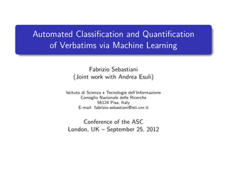 Automated Classification and Quantification of Verbatims via Machine ...
