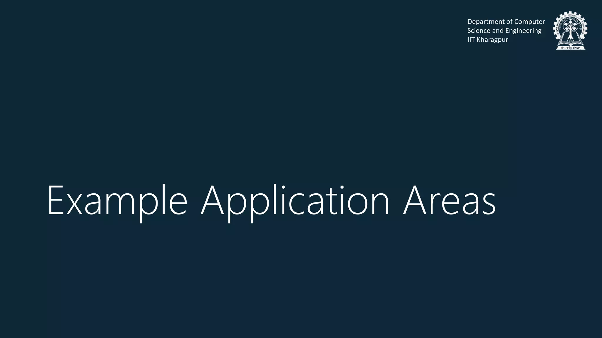 Department of Computer
Science and Engineering
IIT Kharagpur
Example Application Areas
 